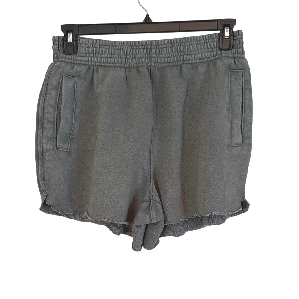 Aerie Real Good Shorts Dusty Green Elastic Waist Distressed Hem‎ Size M